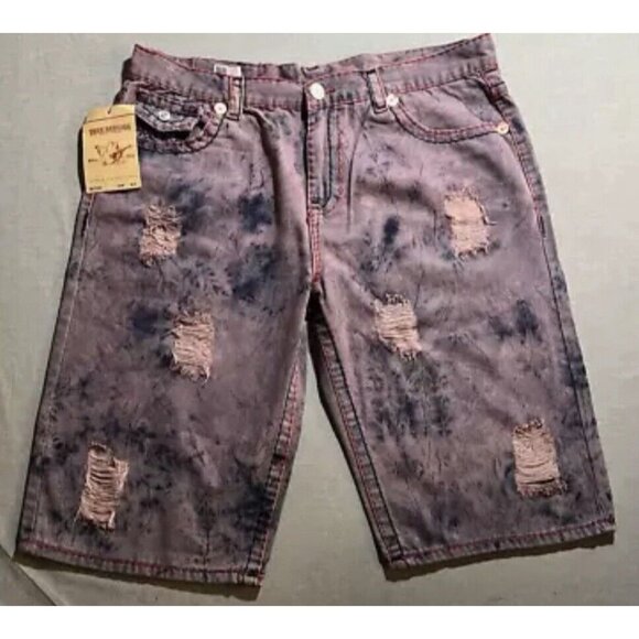 True Religion Billy Big T Shorts Mens 40 Pink Denim Distress USA MSRP $455 New. - Picture 1 of 15